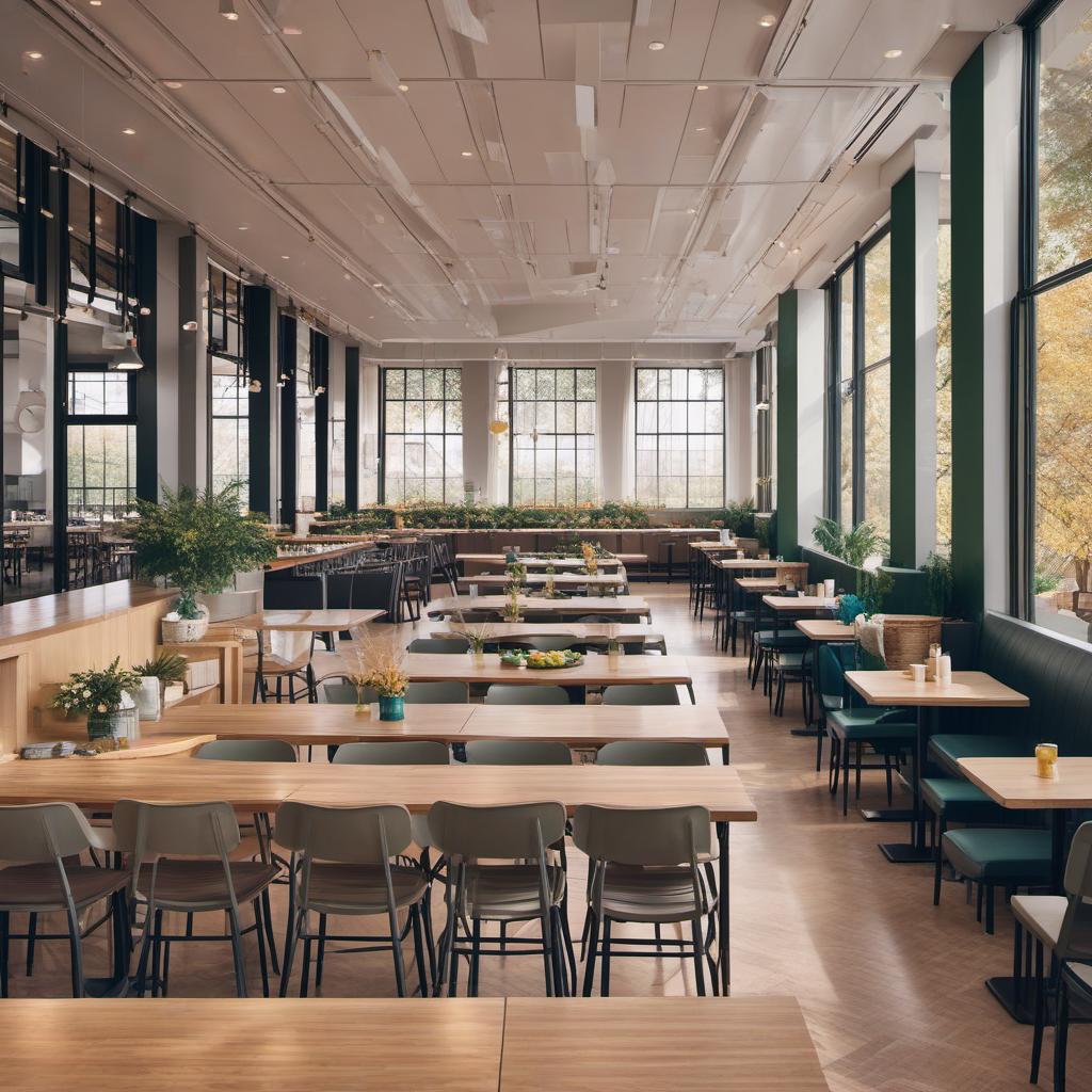  high school cafeteria that is cozy and not cold feeling, please warm and creative , mystical style