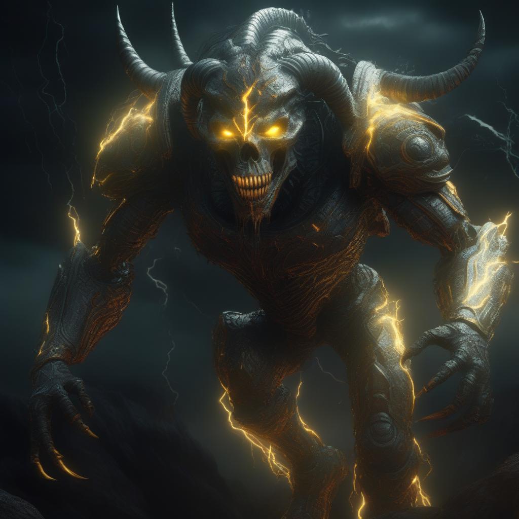  ((pencil drawing)), full body, well lit, yellow glow, electrifying, shocking, electrical charge, lightning, electricity, glowing veins,Sea-Goat, horror theme, nightmarish Capricorn, location in sky within massive thunderstorm, award winning horror detailed designed, ultra detailed, hyper focus, high res, unreal engine, masterpiece, full body, masterly detailed. horror theme, scary, spooky, full body shot with hyperdimensional totem implants. blood gore, badass Capricorn, destruction, nightmare, horror, full body, Character created by artstation, --s 1000 --c 100 --q 2 --ar 2:3 , high quality, highly detailed, 4K, 8K