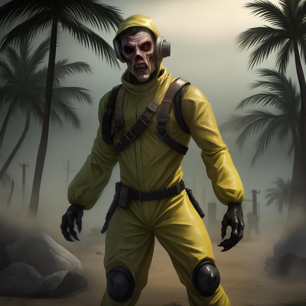  Mutated zombie in a full body hazmat suit (dead island), open eyes, digital art, masterpiece, 4k, fine details,