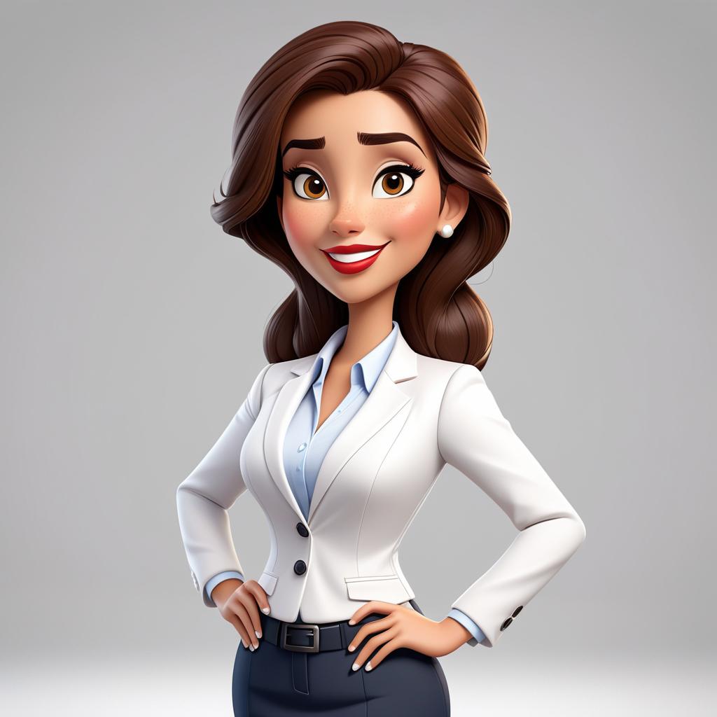  a professional cartoon character of a a business woman, full body shot, mascot, (white solid background:1.2), clean background, (4k, best quality, masterpiece:1.2), ultrahigh res, highly detailed, sharp focus, (perfect image composition), (centered image composition), <lora:stickersredmond:1>, inspired by disney