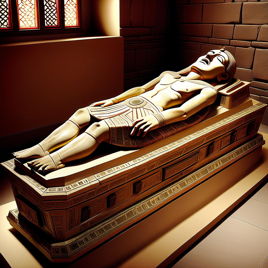  sarcophagus a kind of traditional coffin used for the burial of the nobility and usually left on the surface of the earth in specially designated rooms