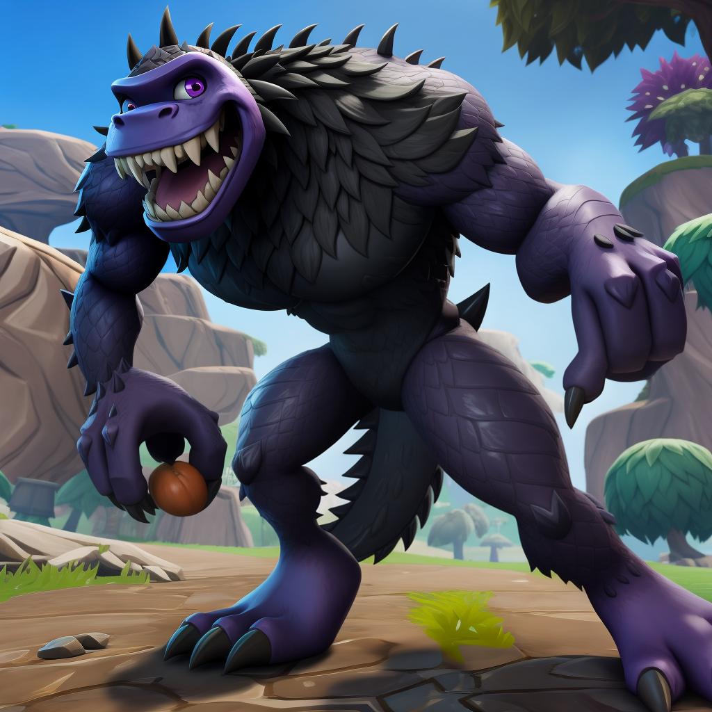  Scary black monster (monsters inc, Fortnite), full body, punch, open eyes, masterpiece, 4k, fine details,