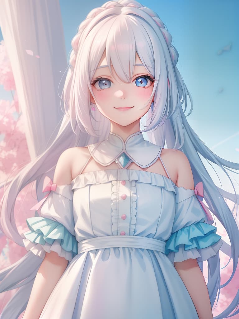  smile girls, white hair, beautiful girl, odda, pastel color, pink and light blue are also included (in pastel colors), masterpiece, best quality,8k,ultra detailed,high resolution,an extremely delicate and beautiful,hyper detail