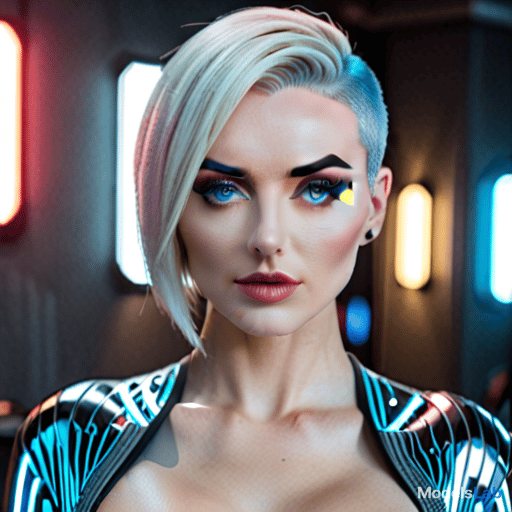  ultra realistic close up portrait ((beautiful pale cyberpunk female with heavy black eyeliner)), blue eyes, shaved side haircut hyperrealistic, full body, detailed clothing, highly detailed, cinematic lighting, stunningly beautiful, intricate, sharp focus, f/1. 8, 85mm, (centered image composition), (professionally color graded), ((bright soft diffused light)), volumetric fog, trending on instagram, trending on tumblr, HDR 4K, 8K