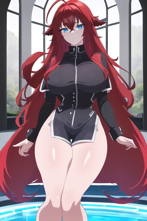   hourgl body and tight shorts,masterpiece, best quality, 1women, long red hair, looking at viewer, :3, cute, black uniform, outdoors, streets, cow shot, curvy, (((blue eyes))), rias gremory, red hair, antenna hair, wavy hair, ((beautiful detailed eyes, beautiful detailed glow, lots of glow)), anime screencap,women at pool, compeion , black , masterpiece, best quality, high quality, solo