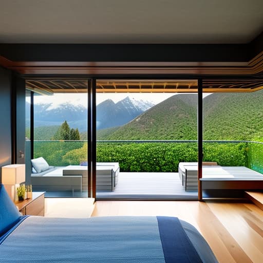 dvarchmodern bedroom, terrace, interior in green and chocolate colour, mountains, flowers in mountains, candles, geometric , structural , aesthetic , by julius shulman, andreas gursky, iwan baan, berenice abbott, hiroshi sugimoto hyperrealistic, full body, detailed clothing, highly detailed, cinematic lighting, stunningly beautiful, intricate, sharp focus, f/1. 8, 85mm, (centered image composition), (professionally color graded), ((bright soft diffused light)), volumetric fog, trending on instagram, trending on tumblr, HDR 4K, 8K