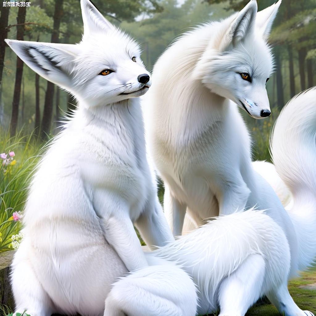  masterpiece, best quality, Naked white fox monster girl, looks very attractive