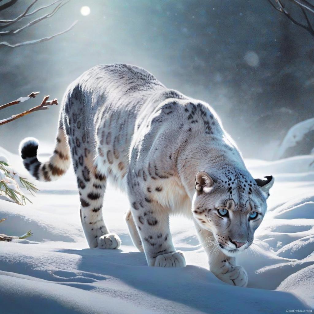  snow panther abstract beauty, centered, looking at the camera, approaching perfection, dynamic, moonlight, highly detailed, digital painting, artstation, concept art, smooth, sharp focus, illustration