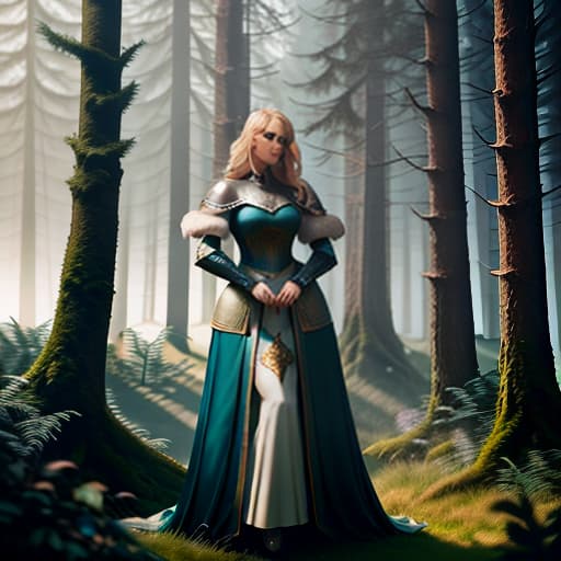  a beautiful with a beautiful figure and a , with a nice face, with blue eyes and a prone look, is worth a full rise, , in the woods in the back of the medieval castle hyperrealistic, full body, detailed clothing, highly detailed, cinematic lighting, stunningly beautiful, intricate, sharp focus, f/1. 8, 85mm, (centered image composition), (professionally color graded), ((bright soft diffused light)), volumetric fog, trending on instagram, trending on tumblr, HDR 4K, 8K