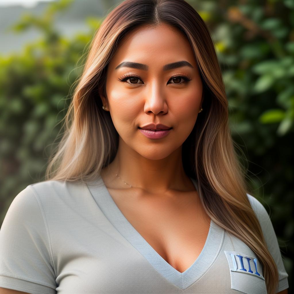  (((realistic full torso frontal head shot of a light tan skin tone woman))), hae won jung eun ryu, ((korean heritage)), immature face, grey eye color, ((long hair style)), ((blonde hair color)), ((curvy body type)), xxl size, size, (immature straight broad nose), (immature prominent cheeks), (immature smooth jawline), (immature medium lips), (immature high forehead), (immature arched eyebrows), (immature dimpled chin), standing straight looking directly into the camera,((wearing fitted polo shirt with deep v neck and monogrammed pocket)), backyard in background, 1girl, best quality, highest quality, award winning photo, masterpiece, raw, professional photography, photorealism, sharp focus, cinematic, high resolution,  hyperrealistic, full body, detailed clothing, highly detailed, cinematic lighting, stunningly beautiful, intricate, sharp focus, f/1. 8, 85mm, (centered image composition), (professionally color graded), ((bright soft diffused light)), volumetric fog, trending on instagram, trending on tumblr, HDR 4K, 8K