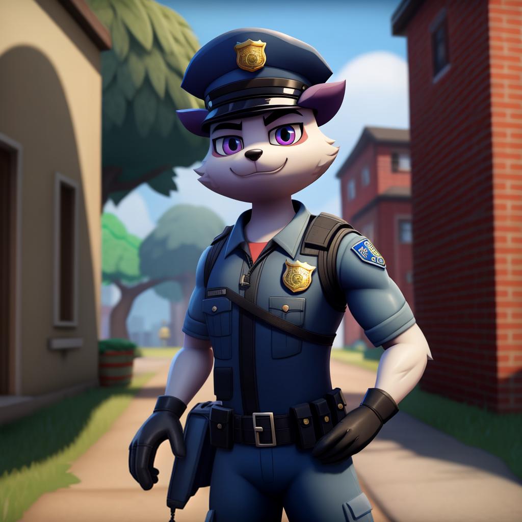  Evil corrupt policeman (Fortnite), full body, gloves, police brutality, open eyes, masterpiece, 4k, fine details,