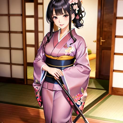  master piece , best quality,bishojo cleaning kimono, black hair, full length