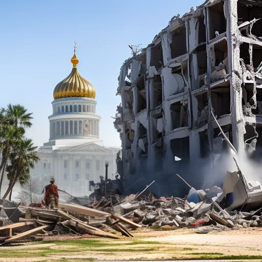 dvarchmodern russian flag over the destroyed capitol hyperrealistic, full body, detailed clothing, highly detailed, cinematic lighting, stunningly beautiful, intricate, sharp focus, f/1. 8, 85mm, (centered image composition), (professionally color graded), ((bright soft diffused light)), volumetric fog, trending on instagram, trending on tumblr, HDR 4K, 8K