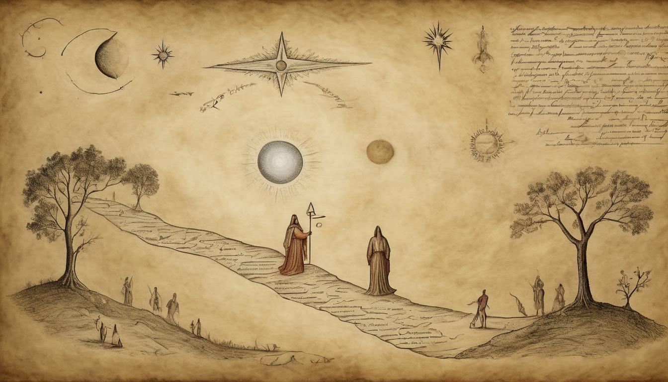  on parchment, surrealism++, glowing footsteps, illuminating path ahead, celestial journey, divine preparation, spiritual readiness(mysterious, provocative, symbolic)++