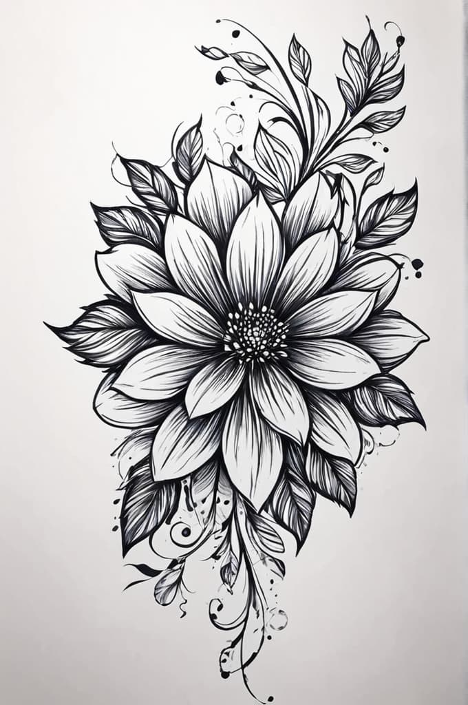  flower , (tattoo sketch:1.25), drawing