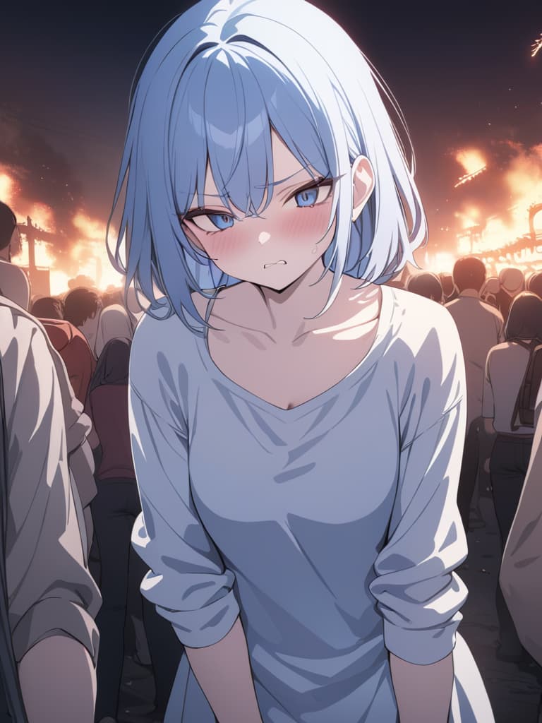  light blue hair, light blue, bob hair, darkness, hatred, angry crying, night, hell, masterpiece, best quality,8k,ultra detailed,high resolution,an extremely delicate and beautiful,hyper detail