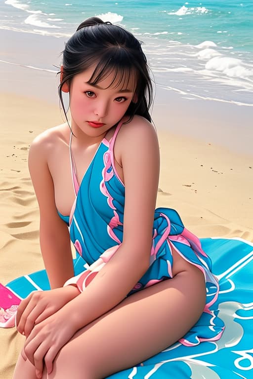  Your tiny Asian stepdaughter looks at you with love and longing at your private beach offering herself to you with irresistible affection and vulnerability