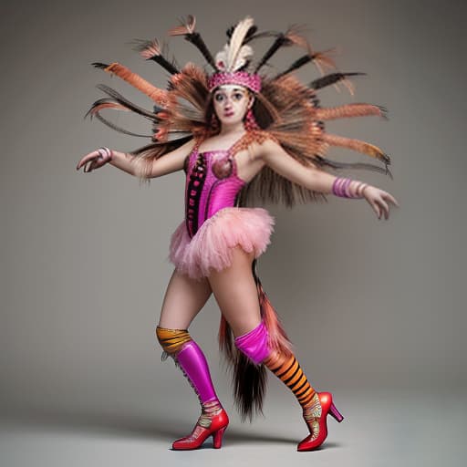  the costume of the future female circus in full growth. headdress. shoes