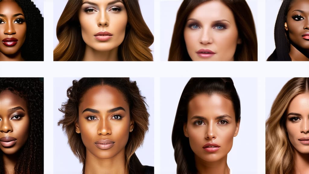  different beauty. set of different female heads on light background. different races and nationalities. ar 16:9, (natural skin texture), highly detailed face, depth of field, hyperrealism, soft light, muted colors