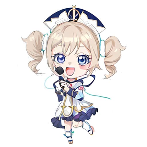  anime chibi cute girl barbara from genshin impact with microphone in hand