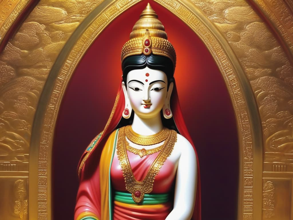  beautiful close up of an ancient eastern statue, serene divine expression