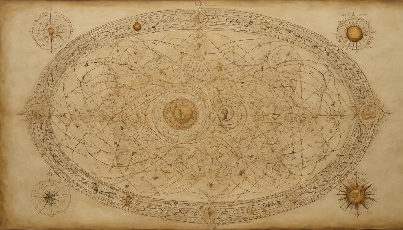  on parchment, surrealism++, golden thread weaving through stars, celestial loom, detailed and intricate, sense of divine craftsmanship, interconnectedness(mysterious, provocative, symbolic)++