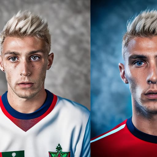 portrait+ style Hungarian LGBT queer footballer blonde hunk dude face