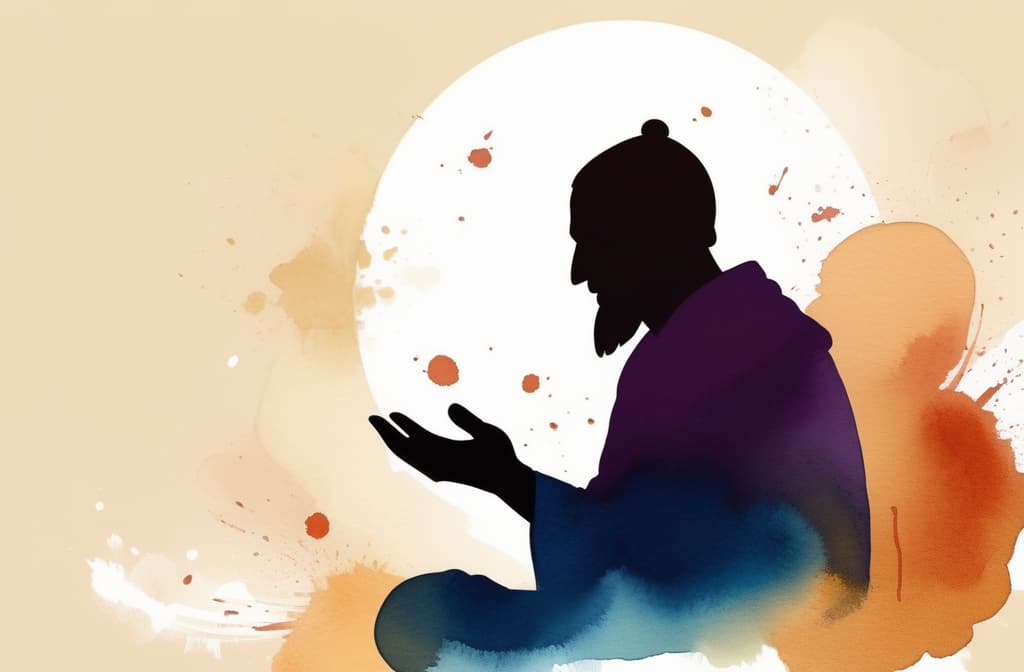  Create artwork Guru Purnima holiday. Picture of a spiritual teacher in India. Silhouette on a beige background. Flat vector illustration ar 3:2 using watercolor techniques, featuring fluid colors, subtle gradients, transparency associated with watercolor art