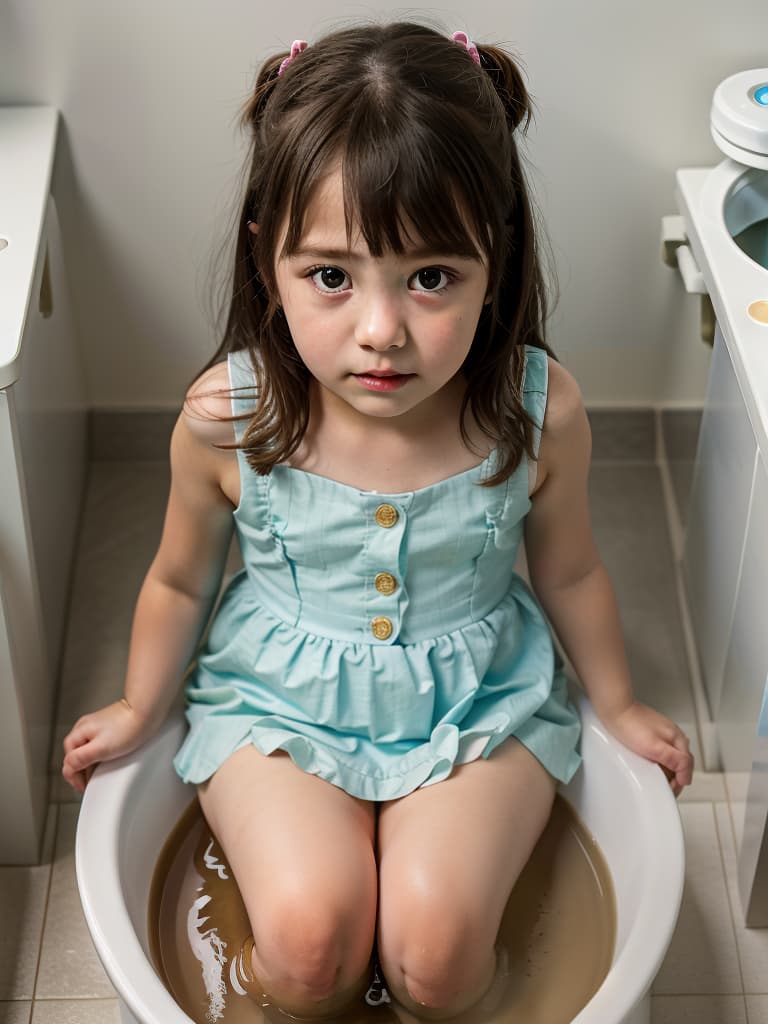  girl in poo, 1st grade in elementary school, botton toilet, masterpiece, best quality,8k,ultra detailed,high resolution,an extremely delicate and beautiful,hyper detail