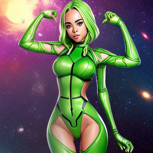  Charly Jordan as a green-skinned humanoid female from another galaxy, full body, erotic