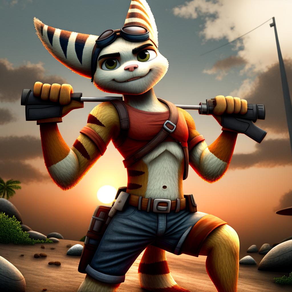  Male ratchet and clank (dead island) full body, open eyes, digital art, masterpiece, 4k, fine details,