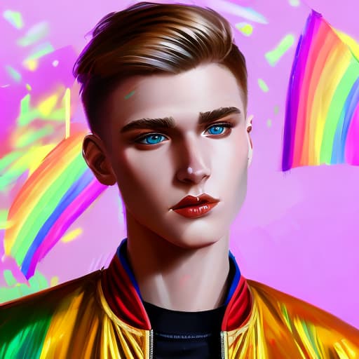 portrait+ style Russian LGBT queer tiktok star blonde hunk dude face