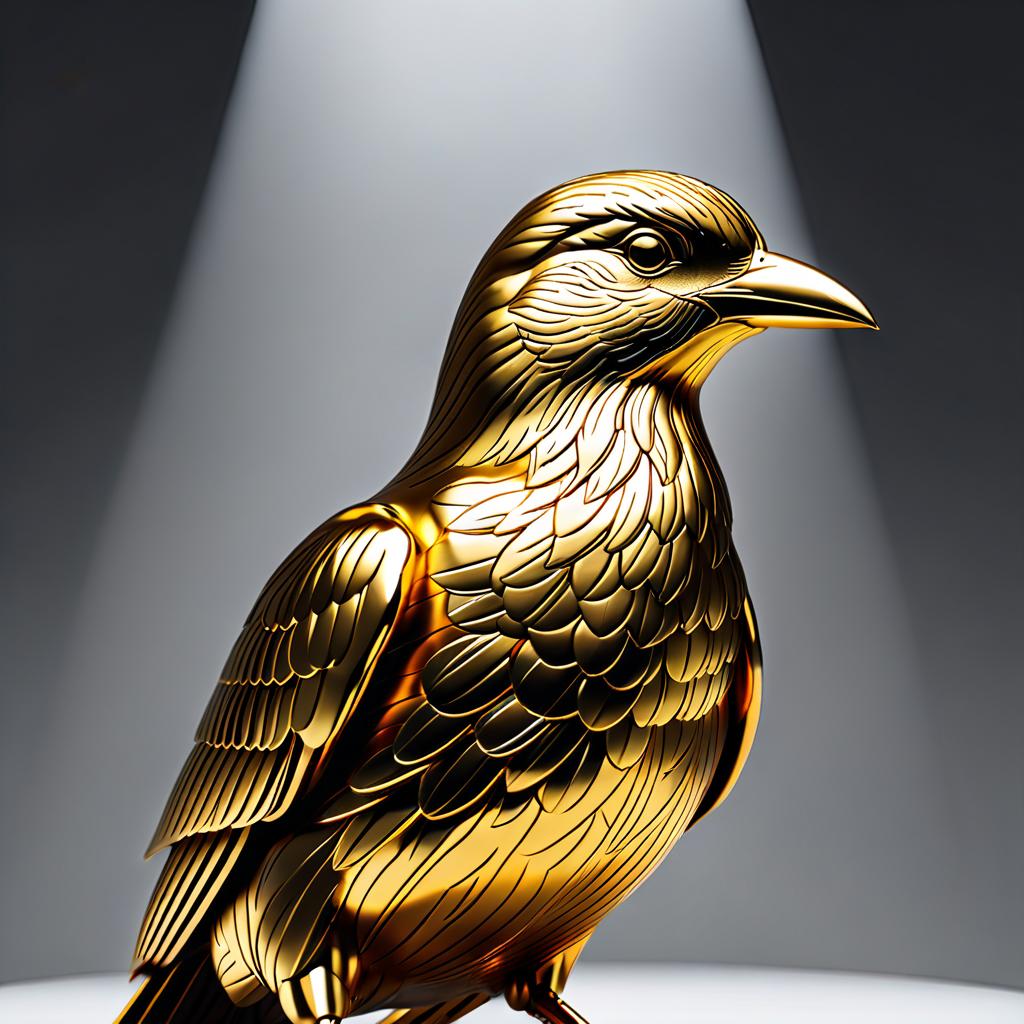  line art drawing statue of gold cassarca ( bird) . professional, sleek, modern, minimalist, graphic, line art, vector graphics hyperrealistic, full body, detailed clothing, highly detailed, cinematic lighting, stunningly beautiful, intricate, sharp focus, f/1. 8, 85mm, (centered image composition), (professionally color graded), ((bright soft diffused light)), volumetric fog, trending on instagram, trending on tumblr, HDR 4K, 8K