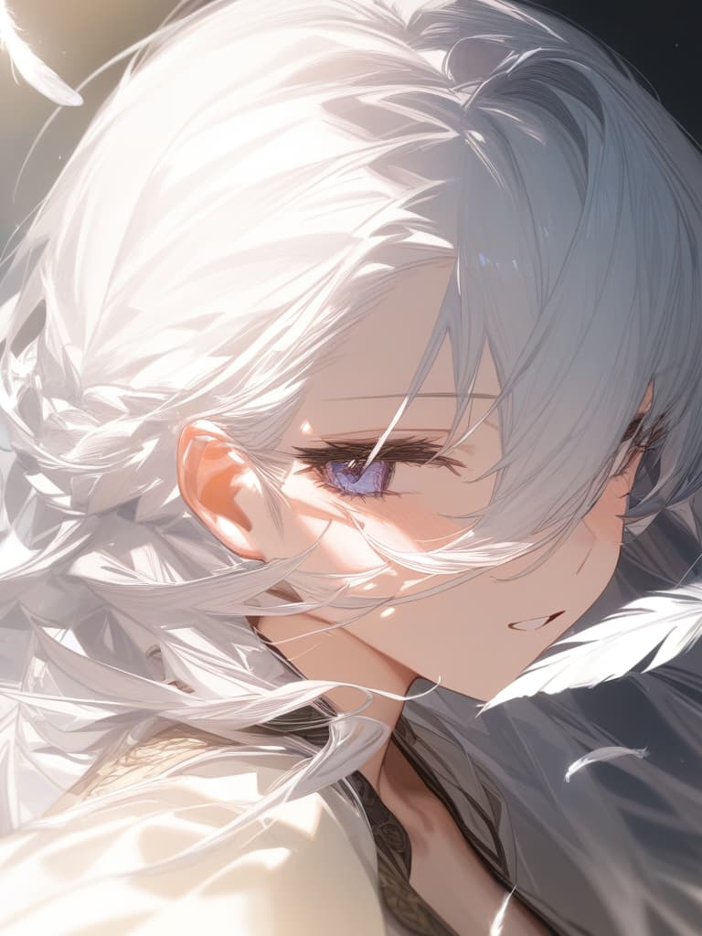  lower angles, long hair, long, white hair, girls, angels, feathers, masterpiece, best quality,8k,ultra detailed,high resolution,an extremely delicate and beautiful,hyper detail