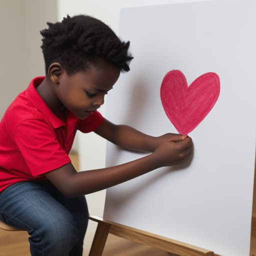  a black child drawing a heart