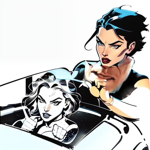  racer, hand on the wheel, chasing headlights, on a black background, graphic novel bold lines dynamic poses speech bubbles frank miller alex ross jim lee fiona staples mike mignola