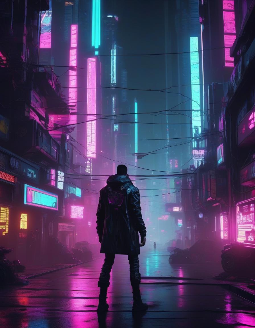  cyberpunk game style hight resolution. . skinny, (huge :1.9), . . neon, dystopian, futuristic, digital, vint, detailed, high contrast, reminiscent of cyberpunk genre video games