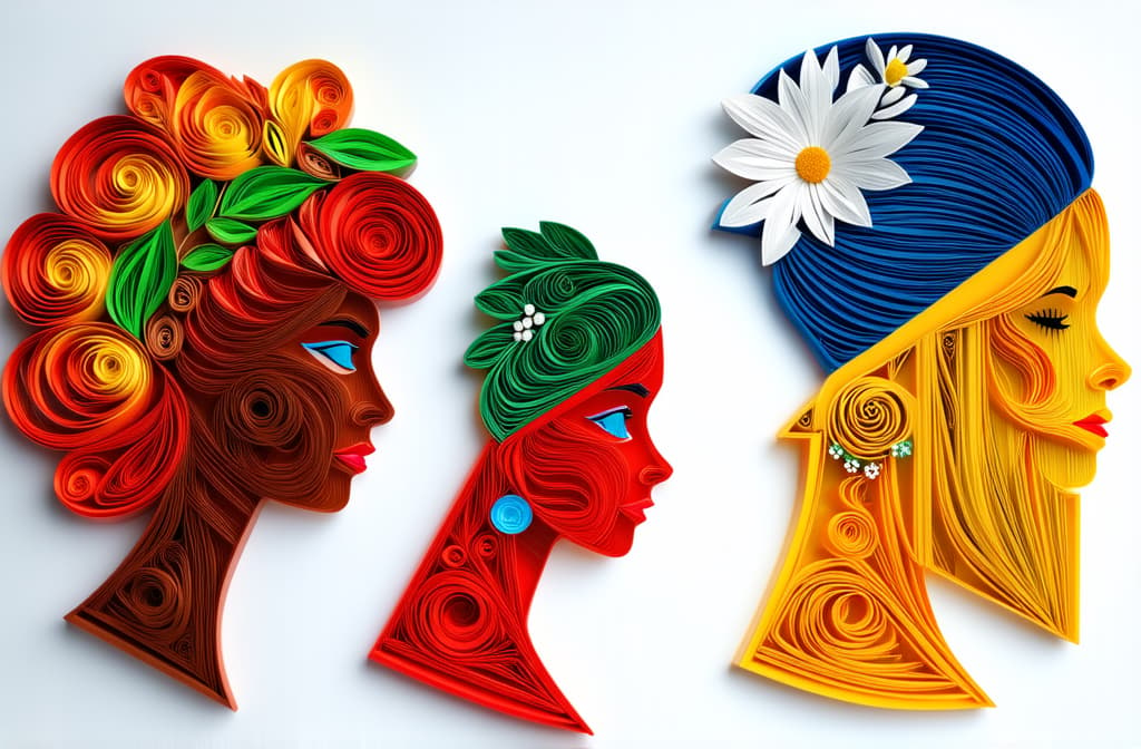  different beauty. women's heads of different nationalities. in quilling style. ar 3:2 {prompt}, maximum details