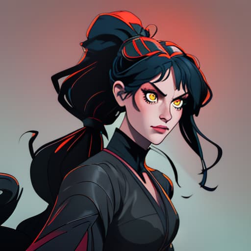  The Morrigan witch has a black disheveled ponytail and yellow eyes, she is dressed in a maroon druid dress, surrounded by animals in a swamp. A stern look with a sneer, Vector art, Vivid colors, Clean lines, Sharp edges, Minimalist, Precise geometry, Simplistic, Smooth curves, Bold outlines, Crisp shapes, Flat colors, Illustration art piece, High contrast shadows, Technical illustration, Graphic design, Vector graphics, High contrast, Precision artwork, Linear compositions, Scalable artwork, Digital art hyperrealistic, full body, detailed clothing, highly detailed, cinematic lighting, stunningly beautiful, intricate, sharp focus, f/1. 8, 85mm, (centered image composition), (professionally color graded), ((bright soft diffused light)), volumetric fog, trending on instagram, trending on tumblr, HDR 4K, 8K