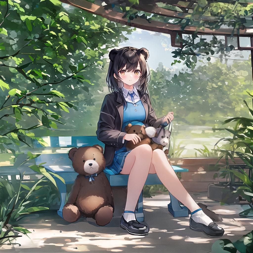  bear in sitting on blue chair in zoo, cute illustration