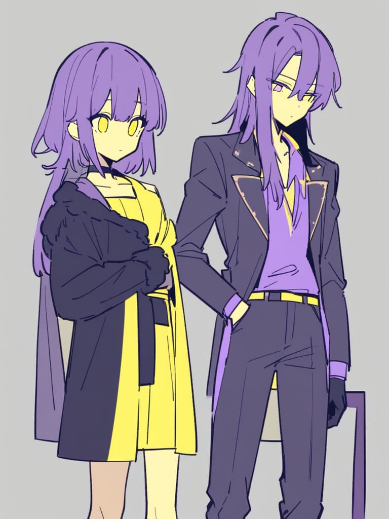  masterpiece,{(grunge splats ),(flat color)},(((a slender male: 1.7,western gunman: 1.3))),purple hair,(((handsome))),(((western attire))),(((shaggy bangs worn deep in eyes: 1.5))),(((purple and yellow limited two tone color))),high quality