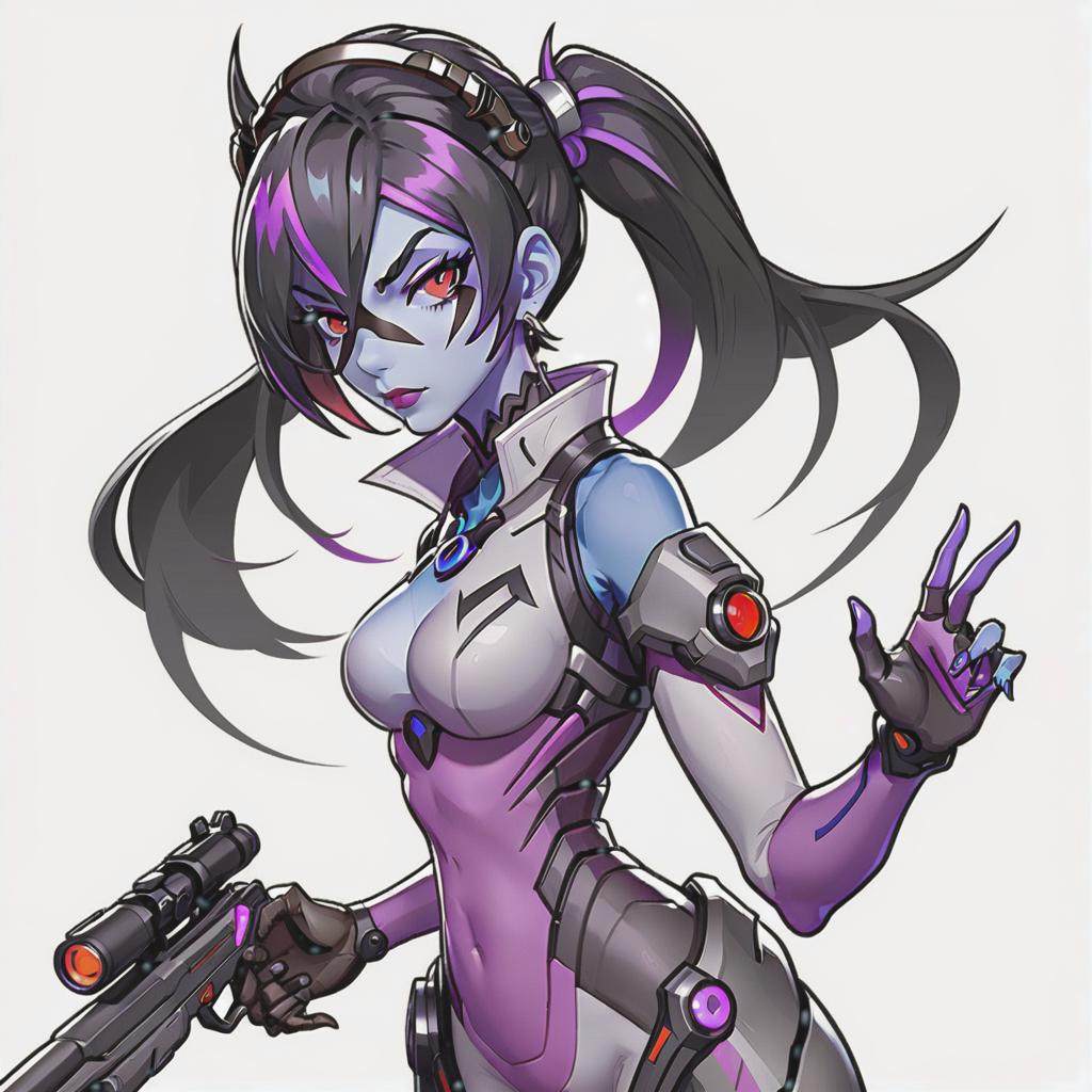  line art drawing girl cosplay widowmaker overwatch, same nightmare. anime style . professional, sleek, modern, minimalist, graphic, line art, vector graphics