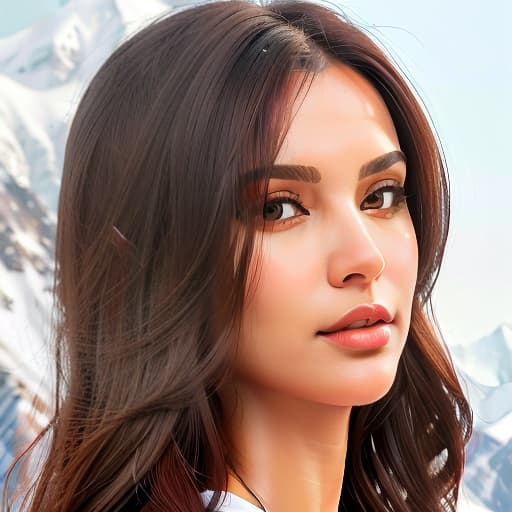  (Masterpiece, Fractal Theme: 1.8, 4K). Beautiful Russian , , brown beautiful eyes, dark brown hair, small size, thin beautiful facial features. Head tilted slightly downward. Arms wrapped behind her back. In white shorts, from head to waist. Depicted full length. Standing straight. Front view. Looking at me. Against the backdrop of the Himalayan mountains. At dawn in the rays of the sun. The sun from behind. Artistic stereoscopic dimension, math, maximum photo realism. High detail. hyperrealistic, full body, detailed clothing, highly detailed, cinematic lighting, stunningly beautiful, intricate, sharp focus, f/1. 8, 85mm, (centered image composition), (professionally color graded), ((bright soft diffused light)), volumetric fog, trending on instagram, trending on tumblr, HDR 4K, 8K