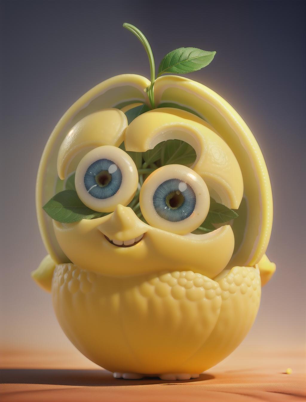  a lemon with a happy face hyperrealistic, full body, detailed clothing, highly detailed, cinematic lighting, stunningly beautiful, intricate, sharp focus, f/1. 8, 85mm, (centered image composition), (professionally color graded), ((bright soft diffused light)), volumetric fog, trending on instagram, trending on tumblr, HDR 4K, 8K