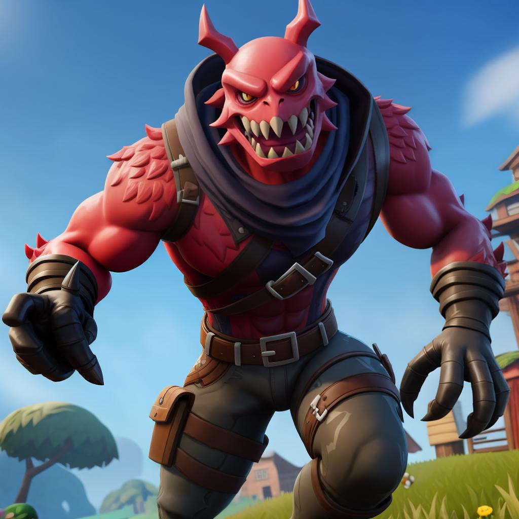  Evil monster (fortnite), full body, gloves, open eyes, masterpiece, 4k, fine details,