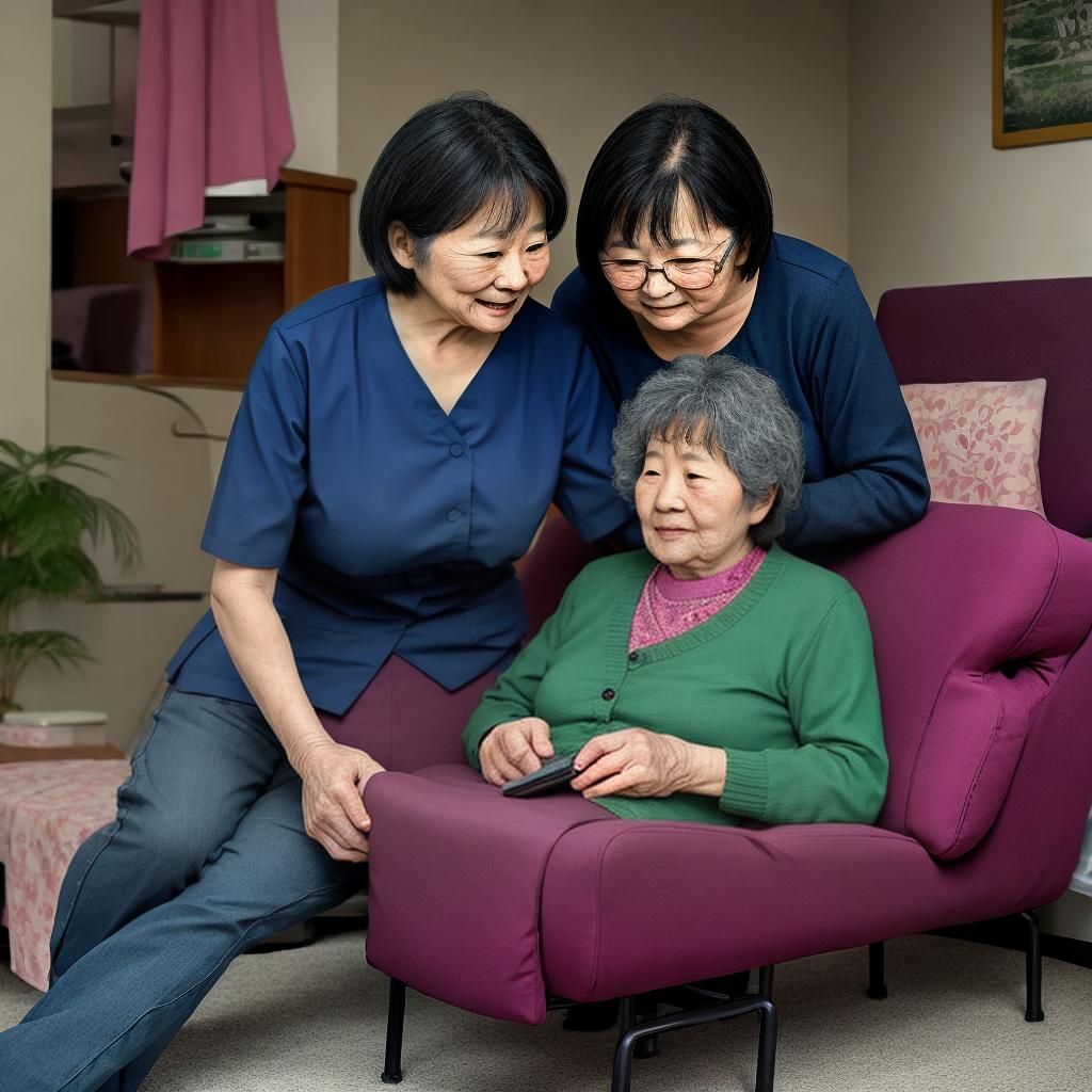  The elderly care workers are middle-aged women.