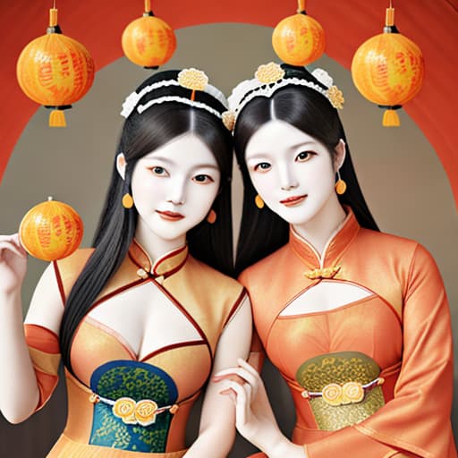  dress both people in the picture in tang dynasty costumes, but keep their faces the same as in the original picture. create a mid autumn festival postcard effect.