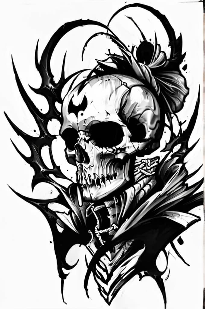  tmc with a skull and mohawk , (tattoo sketch:1.25)