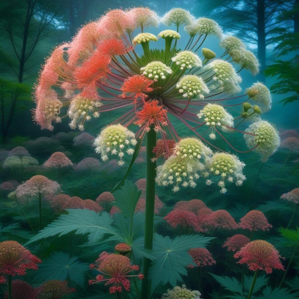  Hogweed in a summer meadow hyperrealistic, full body, detailed clothing, highly detailed, cinematic lighting, stunningly beautiful, intricate, sharp focus, f/1. 8, 85mm, (centered image composition), (professionally color graded), ((bright soft diffused light)), volumetric fog, trending on instagram, trending on tumblr, HDR 4K, 8K