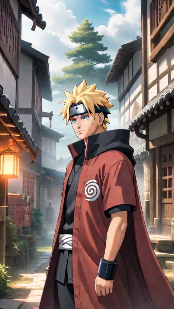  jiraiya from naruto with wise eyes narrowing, standing next to young naruto and boruto in hidden leaf village, anime art hyperrealistic, full body, detailed clothing, highly detailed, cinematic lighting, stunningly beautiful, intricate, sharp focus, f/1. 8, 85mm, (centered image composition), (professionally color graded), ((bright soft diffused light)), volumetric fog, trending on instagram, trending on tumblr, HDR 4K, 8K